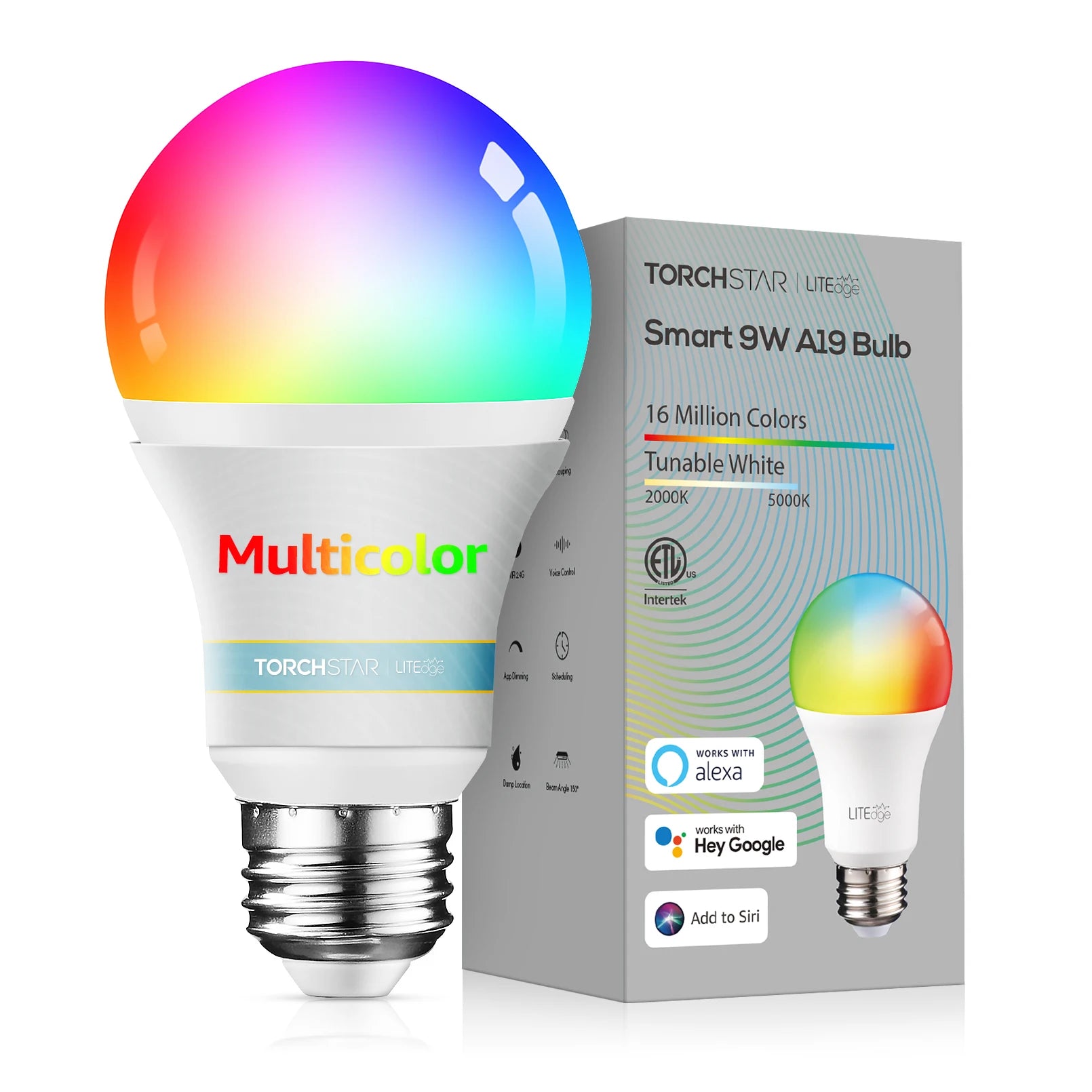 Smart WiFi LED A19 Bulb, RGBCW Color Changing, Compatible with Alexa & Google Home & Echo Assistant, Dimmable, E26 Base