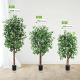Artificial Ficus Tree Tall Fake Ficus Silk Tree with Natural Wood Trunk in Plastic Nursery Pot for Indoor Outdoor Office Decor