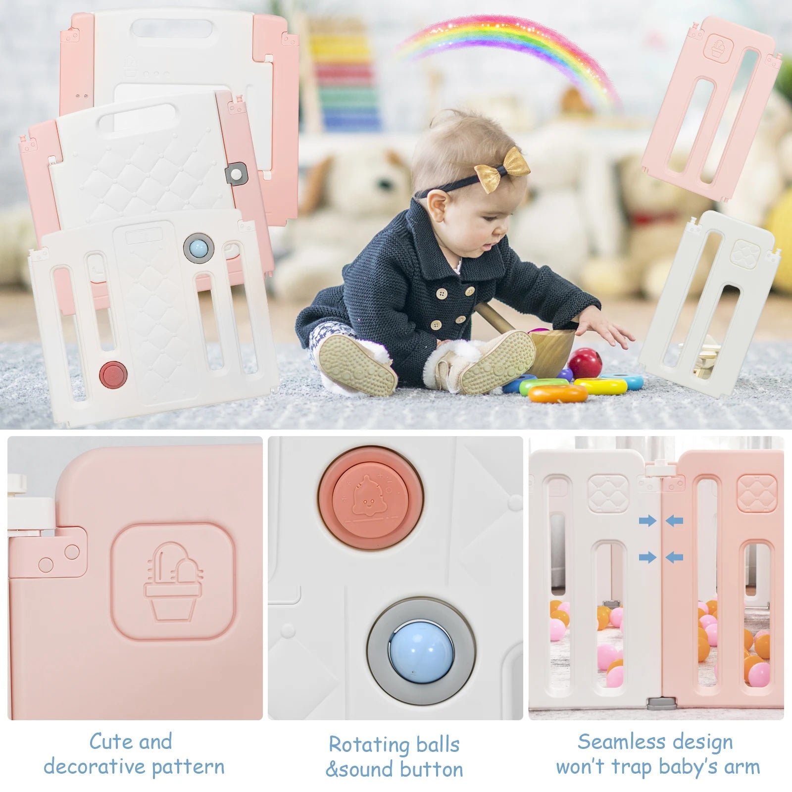 16 Panels Baby Safety Playpen Kids Safety Activity Play Center w/ Drawing Board