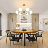 Modern Gold Globe Sputnik Chandelier, 6-Light Mid Century Pendant Light Fixtures with Glass Ball Shades, Elegant Vintage Design