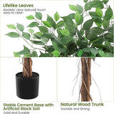 Artificial Ficus Tree Tall Fake Ficus Silk Tree with Natural Wood Trunk in Plastic Nursery Pot for Indoor Outdoor Office Decor