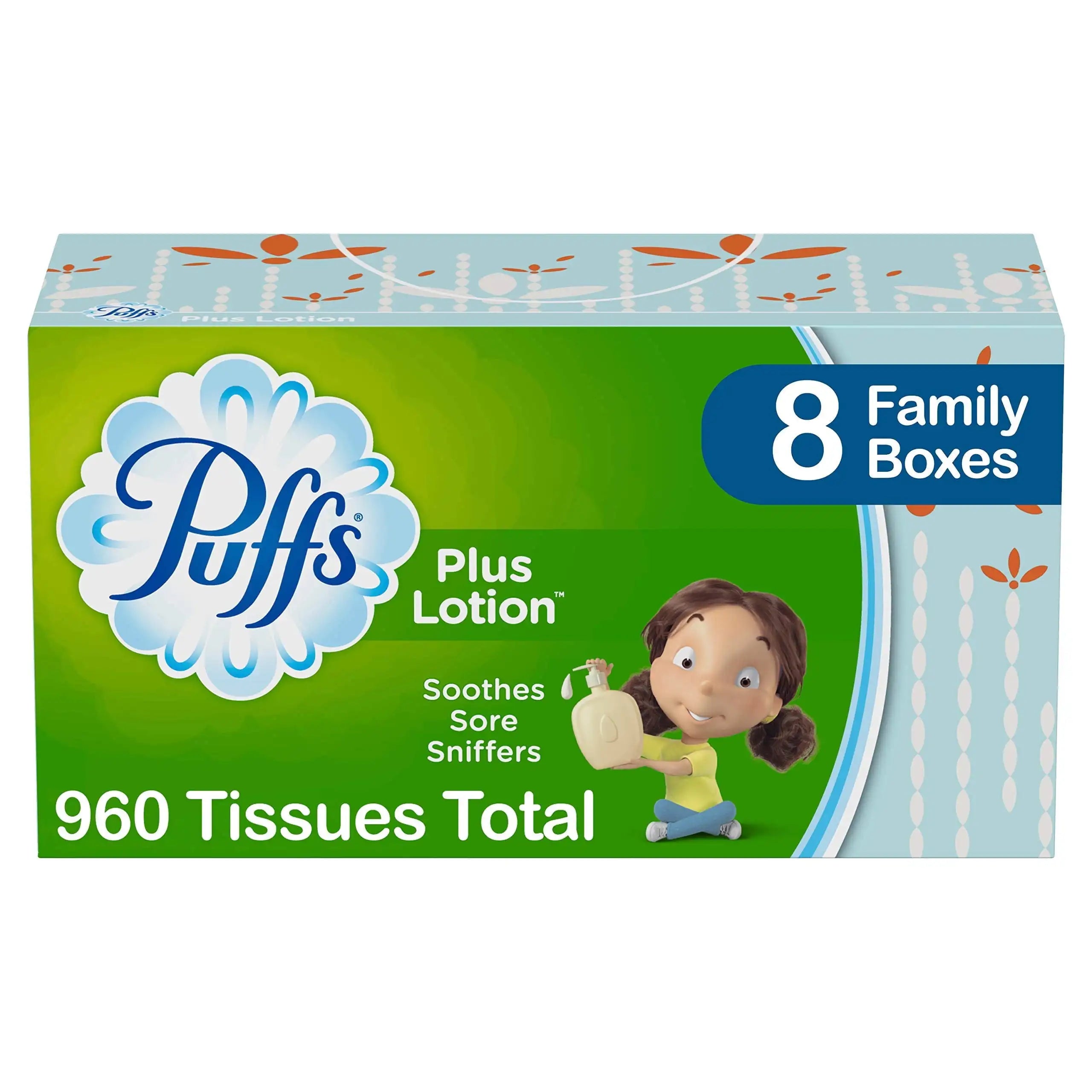 Plus Lotion Facial Tissues, 8 Family Boxes, 120 Tissues Per Box, 960 Tissues Total Soft tissue is comfortable to use