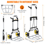 Folding Hand Truck 330 lb Capacity, Portable Aluminum Dolly Cart With Telescoping Handle And 2 Rubber Wheels, Ideal For Luggage
