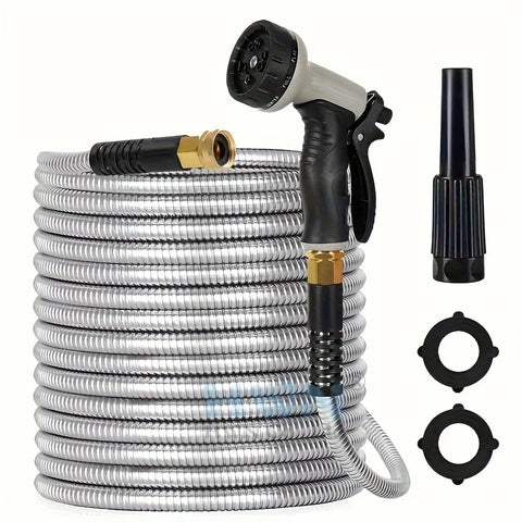 Lefree Garden Hose 25ft-100ft, Metal Garden Hose with Nozzle, Leak Proof Water Hose, 3/4" Fittings Metal Hose for Yard, Flexible