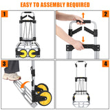 Folding Hand Truck 330 lb Capacity, Portable Aluminum Dolly Cart With Telescoping Handle And 2 Rubber Wheels, Ideal For Luggage
