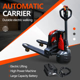 JIALIFT 3300LBS Fully Electric Pallet Jack Truck 24V Lithium Battery 45" x 27" Fork Size for Indoor Storage Handling Red SL15L3