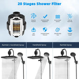 Upgraded 5-spray 13'' Dual Filtered Rainfall Shower Head Combo High Pressure  Handheld Shower Head  20 Stage Shower Filter