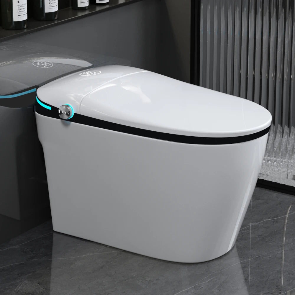 Luxury Smart Toilet with Bidet Seat Built-in, Intelligent Toilet Auto Open/Close Seat, Foot Sensor, LED Display,Night Light