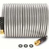 Lefree Garden Hose 25ft-100ft, Metal Garden Hose with Nozzle, Leak Proof Water Hose, 3/4" Fittings Metal Hose for Yard, Flexible