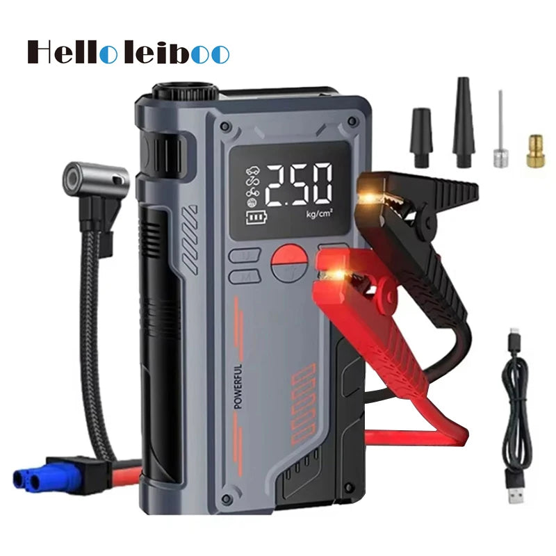 Car Jump Starter Air Pump Power Bank Lighting Portable Air Compressor 4 In 1 Cars LEIBOO  Battery Starters Auto Tire Inflator