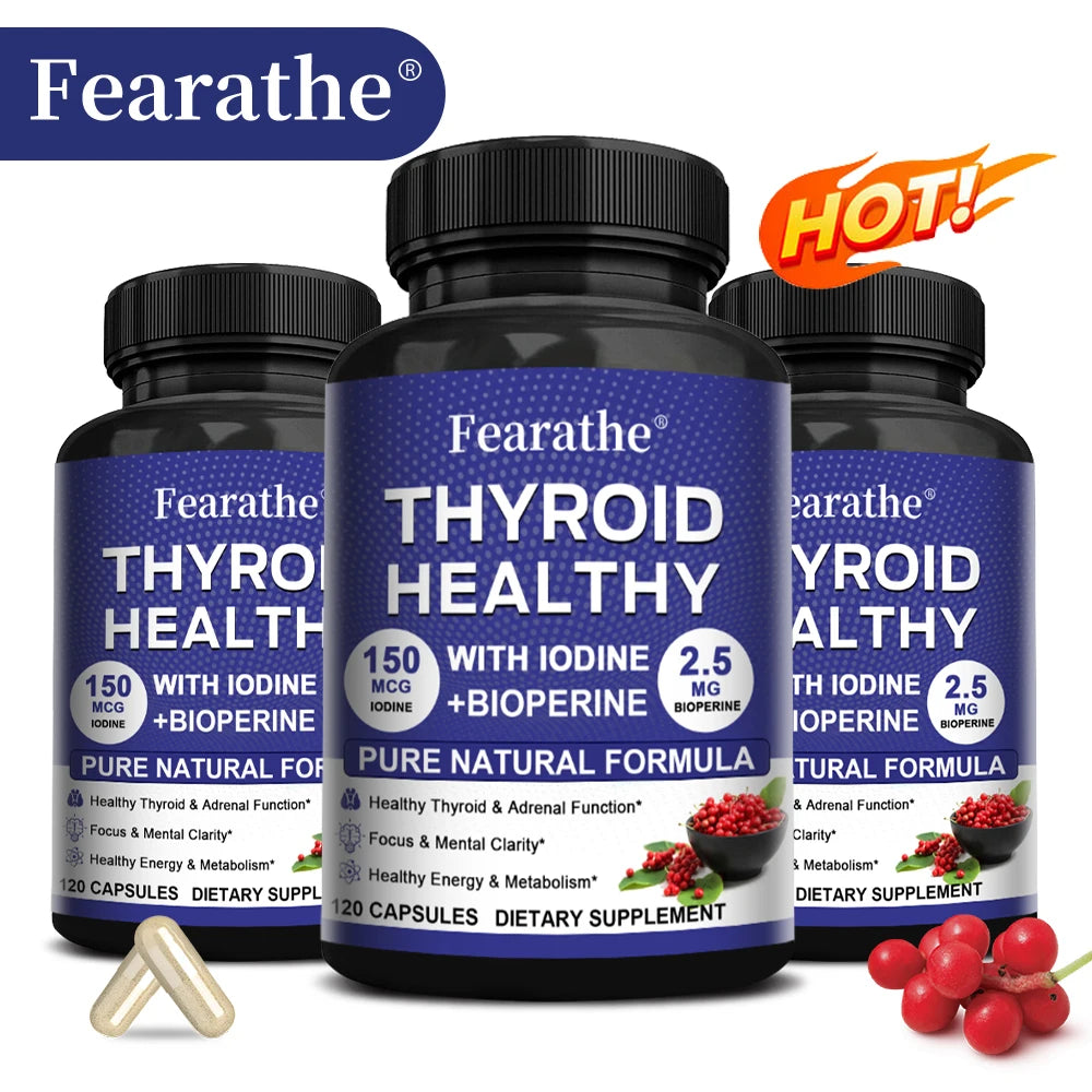 Fearathe Thyroid Support Complex Supplement - Energy, Focus, Boosts Brain Function and Metabolism, Concentration, Vitamin B12