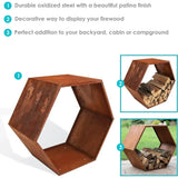 Outdoor Hexagon Heavy-Duty Firewood Log Rack - Honeycomb Design - Cold-Rolled Steel Construction - 30-Inch