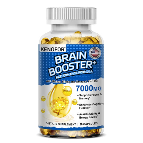Brain Booster - with Ginkgo Biloba, Omega 3 Fish Oil DHA & EPA - for Enhanced Brain Function and Cardiovascular Health Support