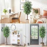 Artificial Ficus Tree Tall Fake Ficus Silk Tree with Natural Wood Trunk in Plastic Nursery Pot for Indoor Outdoor Office Decor