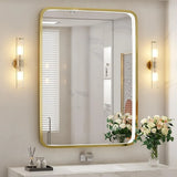 36x24 Inch LED Bathroom Mirror with Lights Metal Frame Mirror Wall Mounted Lighted Vanity Mirrors for Wall Anti Fog Bath Mirrors