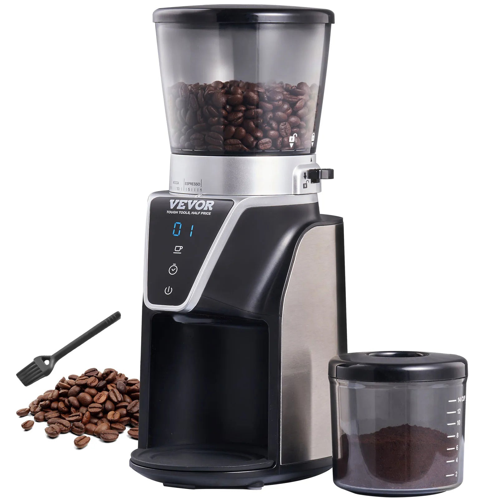 VEVOR 40MM Conical Burr Grind Setting Coffee Bean Electric Grinder Mocha Espresso Adjustment Coffee Machine for Home and Kitchen