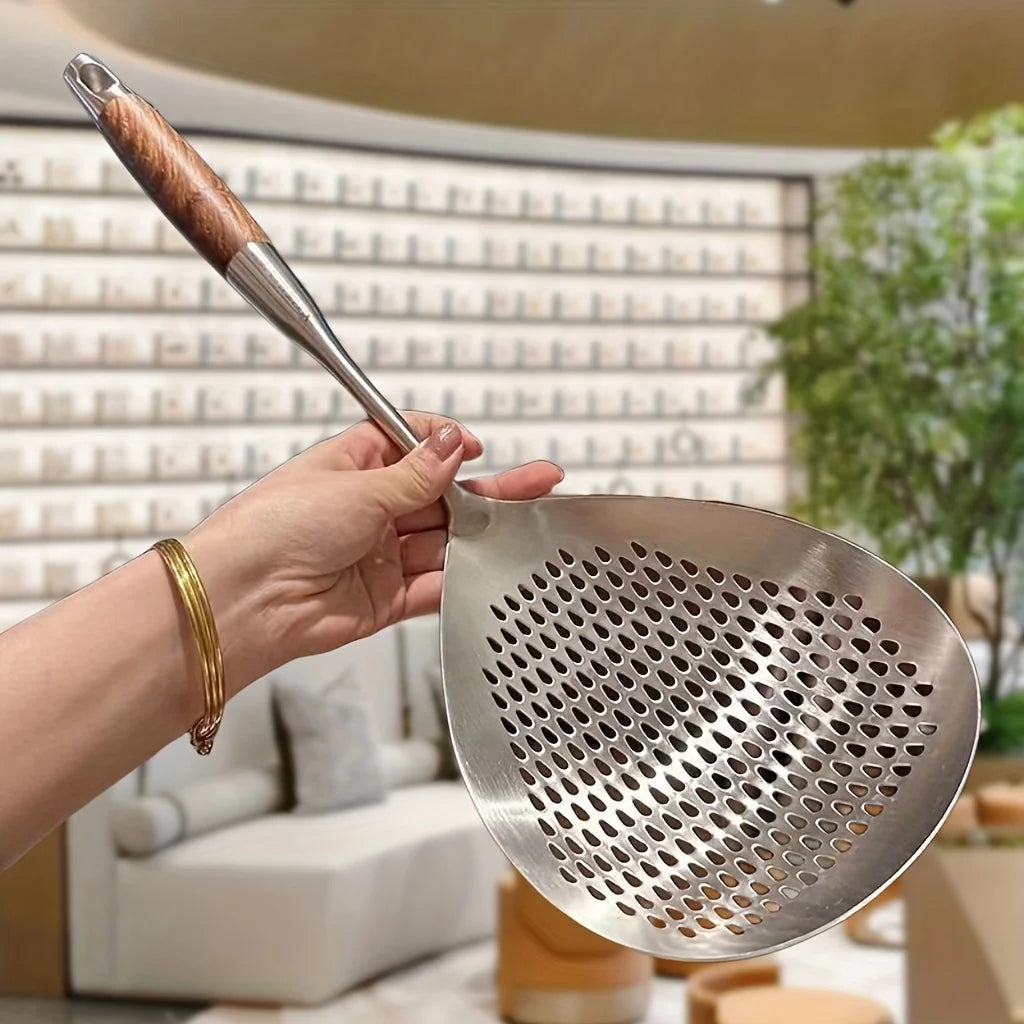 1 piece stainless steel skimmer with large slotted spoon for kitchen strainer for frying and hot pot