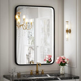 36x24 Inch LED Bathroom Mirror with Lights Metal Frame Mirror Wall Mounted Lighted Vanity Mirrors for Wall Anti Fog Bath Mirrors