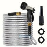 Lefree Garden Hose 25ft-100ft, Metal Garden Hose with Nozzle, Leak Proof Water Hose, 3/4" Fittings Metal Hose for Yard, Flexible