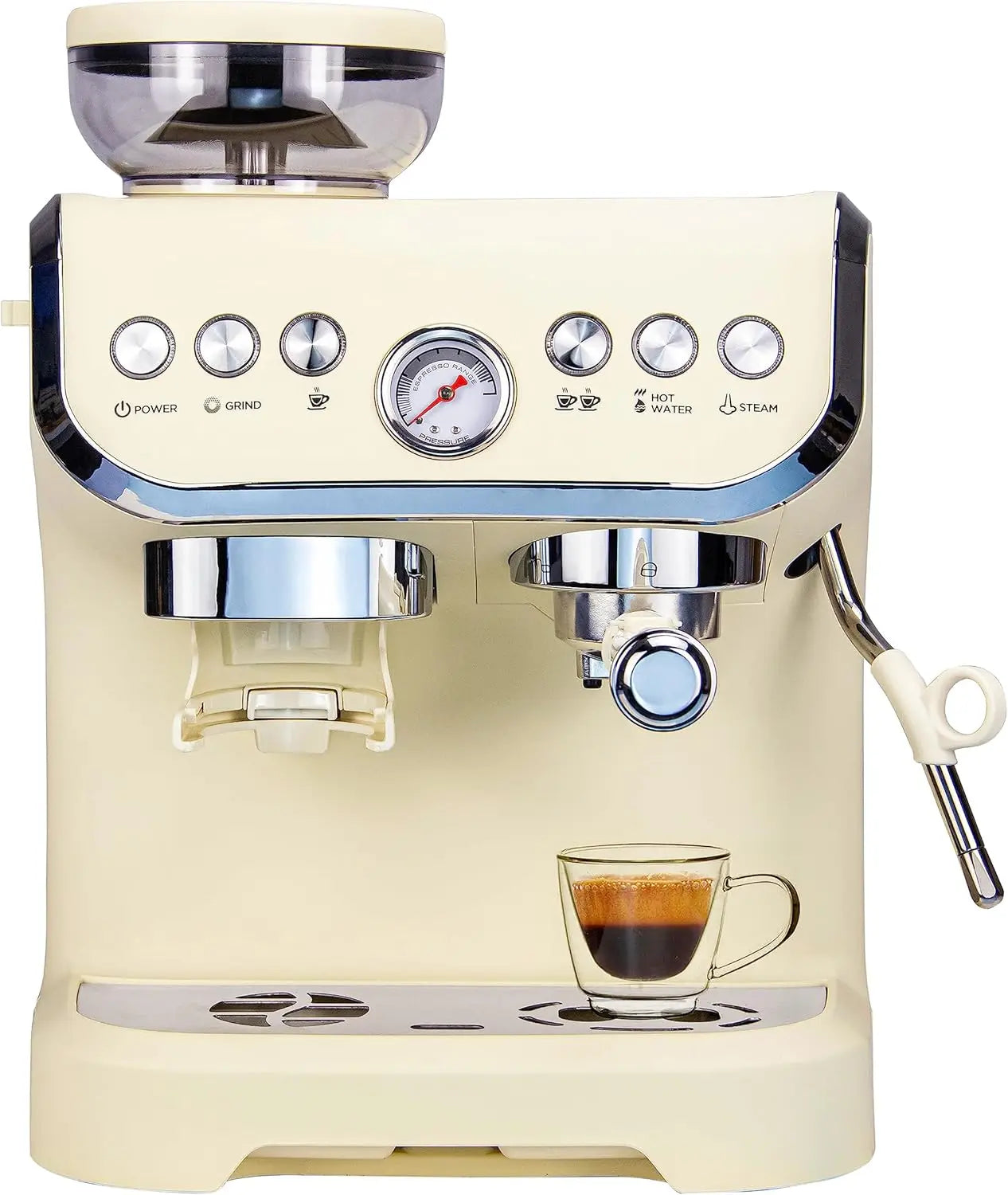 Espresso Machine Coffee Maker With Milk Frother Steam Wand Built-In Bean Grinder Combo Cappuccino Machine