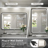 36x24 Inch LED Bathroom Mirror with Lights Metal Frame Mirror Wall Mounted Lighted Vanity Mirrors for Wall Anti Fog Bath Mirrors