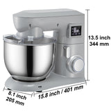 VEVOR 5 IN 1 Stand Mixer Tilt-Head Multifunctional Electric Mixer w/ 6 Speeds LCD Screen Timing 7.4 Qt Stainless Bowl Dough Hook