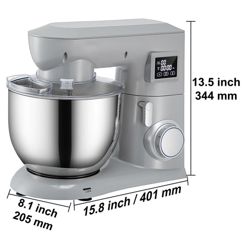 VEVOR 5 IN 1 Stand Mixer Tilt-Head Multifunctional Electric Mixer w/ 6 Speeds LCD Screen Timing 7.4 Qt Stainless Bowl Dough Hook
