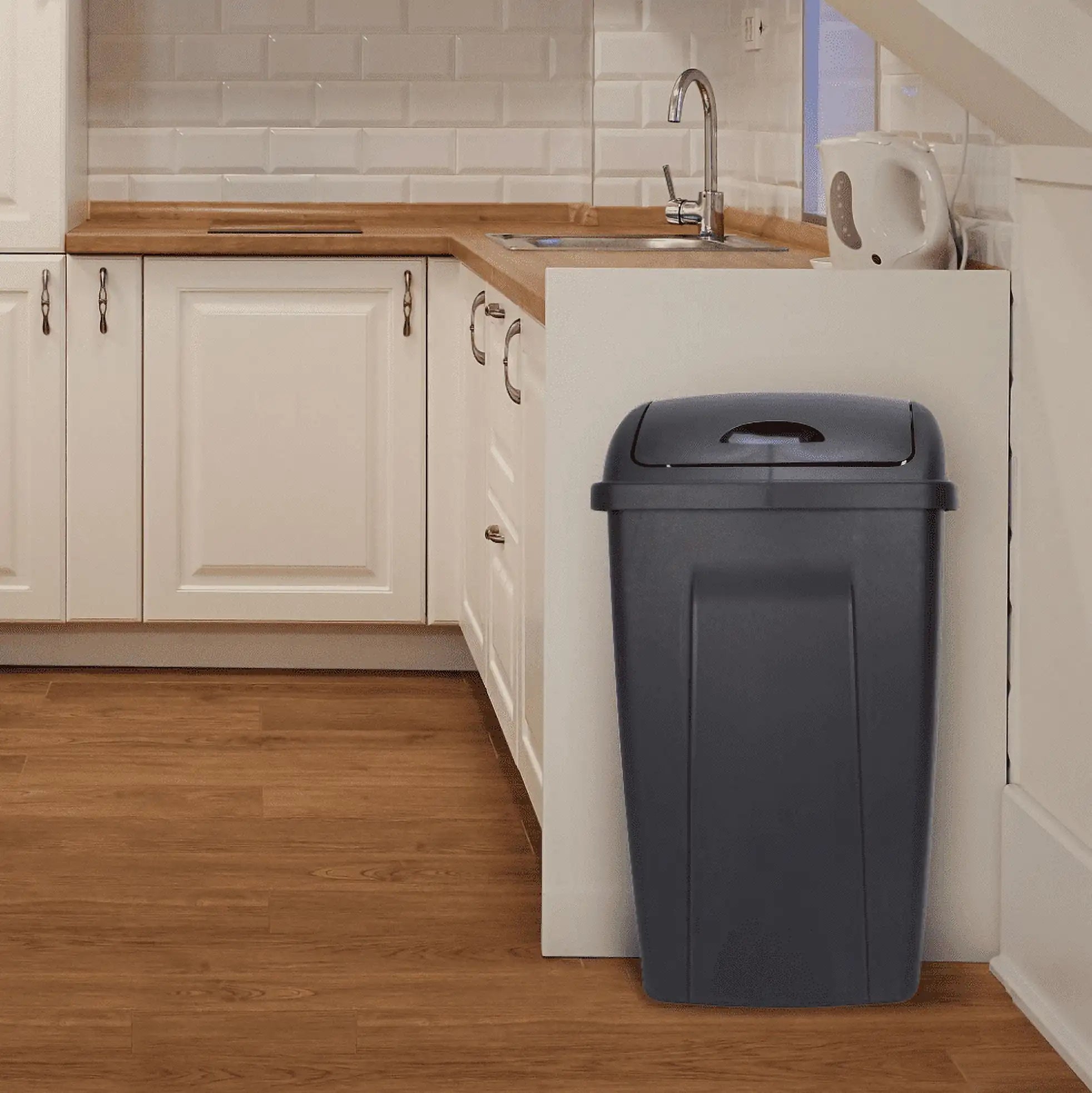 13 Gallon Trash Can, Plastic Swing Top Kitchen Garbage Trash Can, Black, Perfect for the kitchen Waste Bins