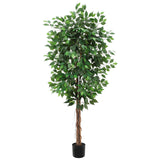 Artificial Ficus Tree Tall Fake Ficus Silk Tree with Natural Wood Trunk in Plastic Nursery Pot for Indoor Outdoor Office Decor
