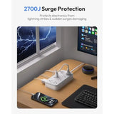 25FT Surge Protector Power Strip 10 Outlets 4 USB Ports 2 USB-C Flat Extension Cord Outlet with Overload Protection 2700J Wall