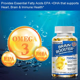 Brain Booster - with Ginkgo Biloba, Omega 3 Fish Oil DHA & EPA - for Enhanced Brain Function and Cardiovascular Health Support