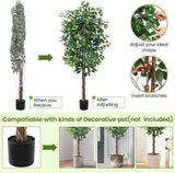 Artificial Ficus Tree Tall Fake Ficus Silk Tree with Natural Wood Trunk in Plastic Nursery Pot for Indoor Outdoor Office Decor
