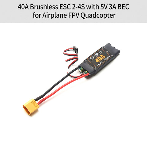 40A Brushless ESC 2-4S Electronic Speed Controller XT60 Plug with 5V 3A BEC 3.5MM Banana Head for Airplane Aircraft Helicopter