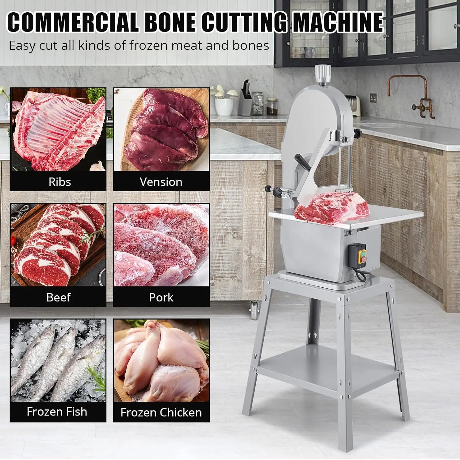 Electric Bone Saw Machine, 1500W Stainless Vertical Cutter, 19.3" x 15" Table Saw, 0.16-7.9 Inch Cutting Thickness, Meat Cutter