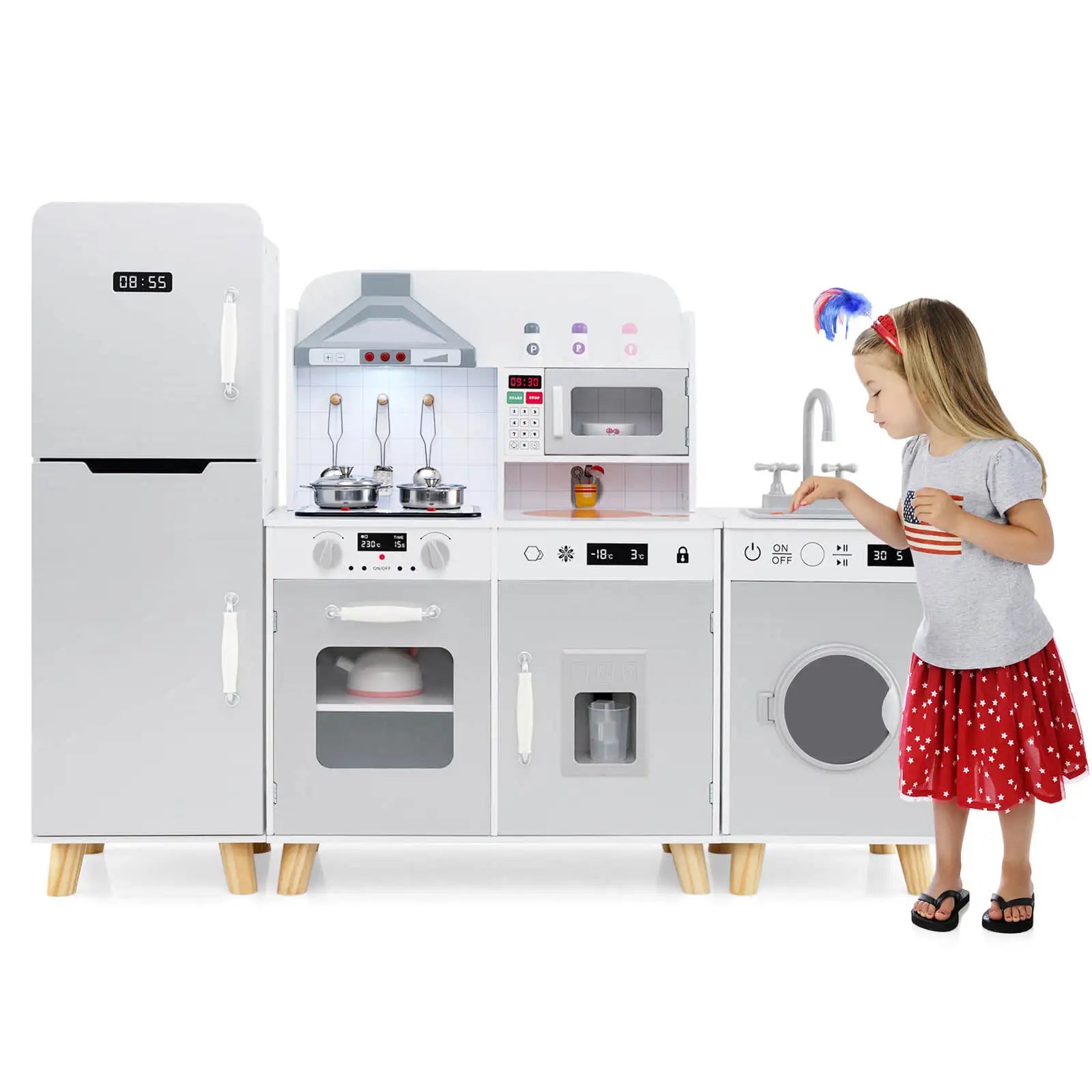 3 in 1 Kitchen Toy for kids w/Refrigerator Kitchen Set Washing Machine Ice Maker Stoves